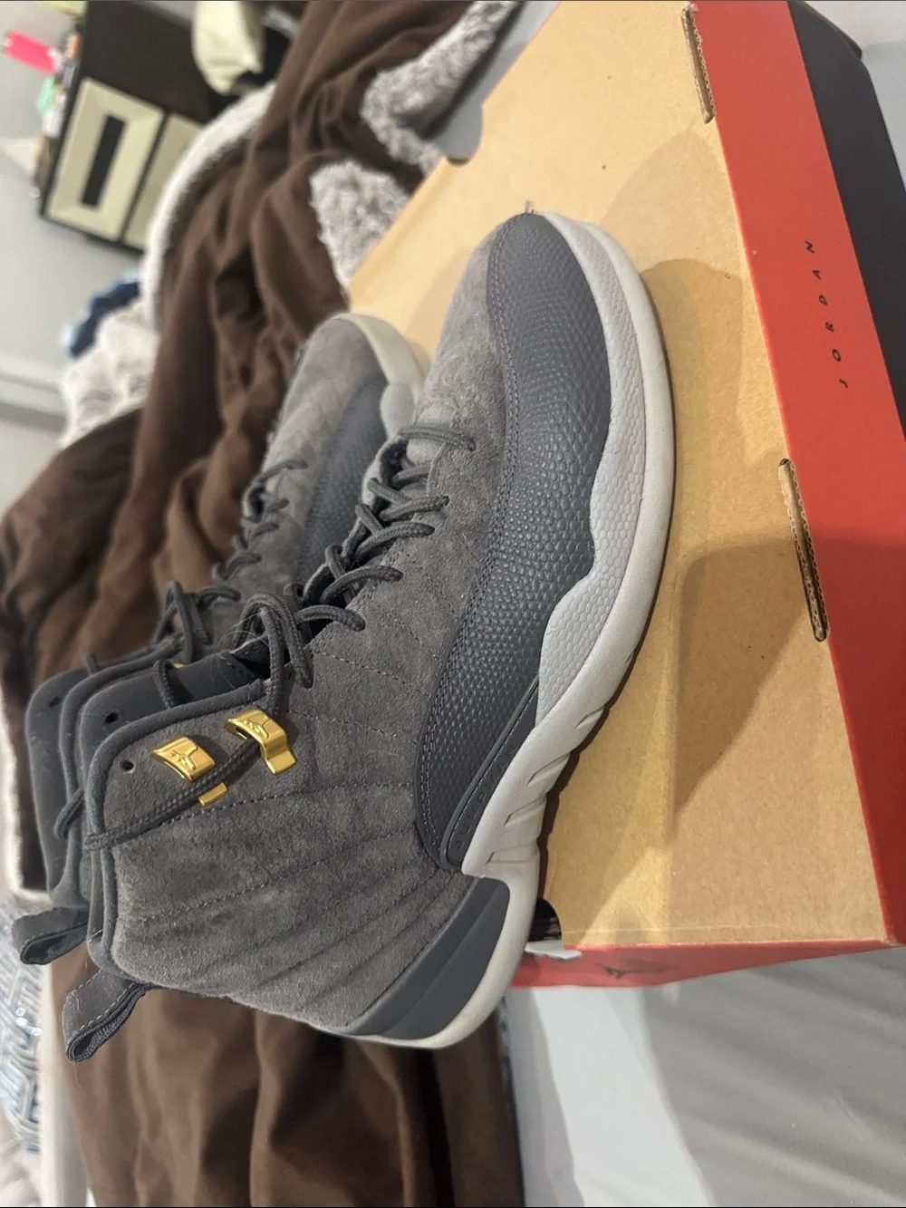 Jordan Men’s Athletic Sneakers in Grey with Gold Accents